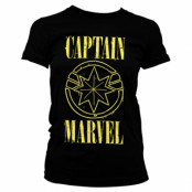 Captain Marvel Yellow Grunge Logo Girly Tee, T-Shirt
