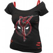 Deadpool - Marvel T-shirt - Deadpool - Pose - 2 in1 Red Ripped Top - S XXL - för Dam - svart