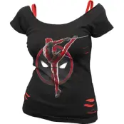 Deadpool - Marvel T-shirt - Deadpool - Pose - 2 in1 Red Ripped Top - M XL - för Dam - svart