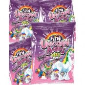 12 påsar Fini Unicorn Balls Fizz / Regnbågsfärgat godis med surt pulver - Hel låda 960 gram
