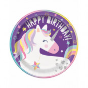 8 stk Papptallrikar 23 cm - Happy Birthday Unicorn