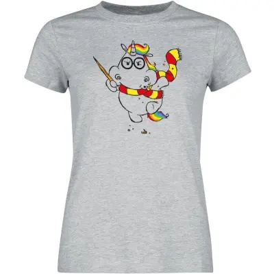 Chubby Unicorn - Enhörning T-shirt - Grummeleinhorn - Magic - L - för Dam - gråmelerad