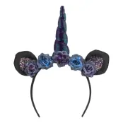 Diadem Enhörningshorn Svart Glitter