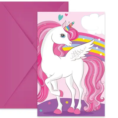 Enhörning Regnbåge Inbjudningskort 6-pack