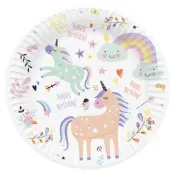 Enhörning Regnbåge Papperstallrik 23cm 8-Pack