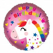 Folieballong Happy Birthday Unicorn Satin