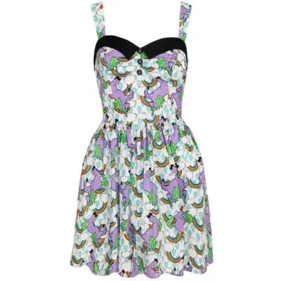 Hell Bunny - Rockabilly Kort klänning - Unicorn Dress - XS XXL - för Dam - vit/lila