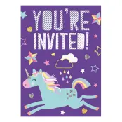 Inbjudningskort Enhörning Lila - 8-pack