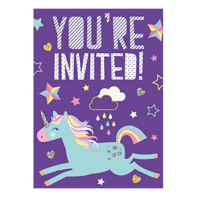 Inbjudningskort Enhörning Lila - 8-pack