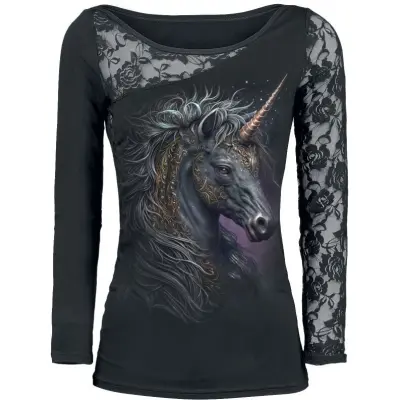 Spiral Långärmad tröja - Celtic Unicorn - S XXL - för Dam - svart