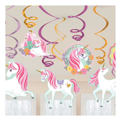 Swirls Unicorn Party Hängande Dekoration - 12-pack