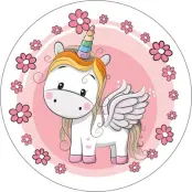 Tårtbild Unicorn / Enhörning med blommor