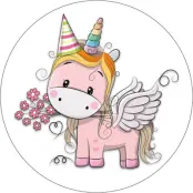 Tårtbild Unicorn / Enhörning med partyhatt