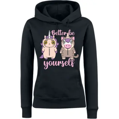 Tierisch - Enhörning Luvtröja - Einhorn - Katze - Better Be Yourself - S - för Dam - svart