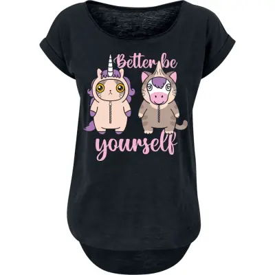 Tierisch - Enhörning T-shirt - Einhorn - Katze - Better Be Yourself - S 3XL - för Dam - svart