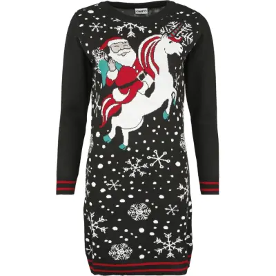 Ugly Christmas Sweater - Fun Halvlång klänning - Santa Riding Unicorn - S XXL - för Dam - flerfärgad