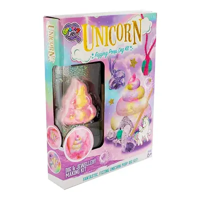 Unicorn Fizzing Poop Dig Kit med Ädelstenar
