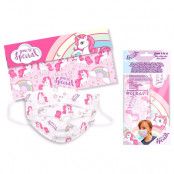 Unicorn set 5 disposable childrens surgical masks with case