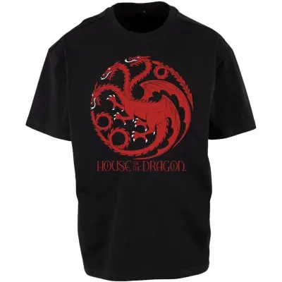 Game Of Thrones T-shirt - House of the Dragon - Red Three Headed Dragon Emblem - M 3XL - för Herr - svart
