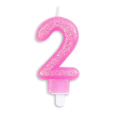 Tårtljus Siffra Glitter Rosa - Siffra 2