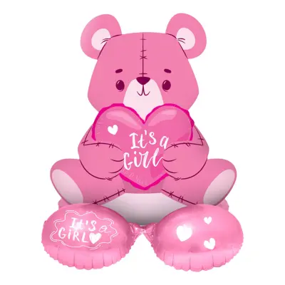 Folieballong Björn Its a Girl Rosa