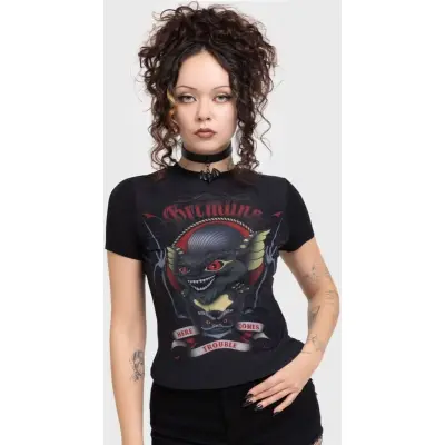 Killstar - Gothic T-shirt - Gremlins - Here Comes Trouble Fitted T Shirt - S 3XL - för Dam - svart