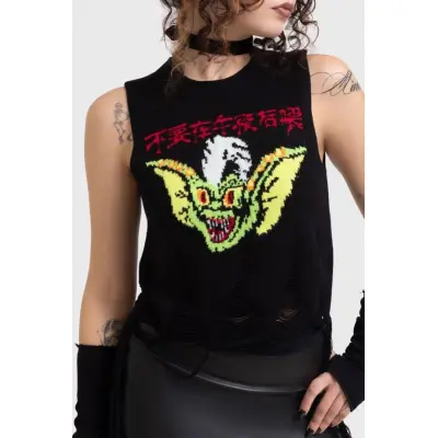 Killstar - Gothic Topp - Gremlins - Stripe Distressed Knit Vest - XS XXL - för Dam - svart