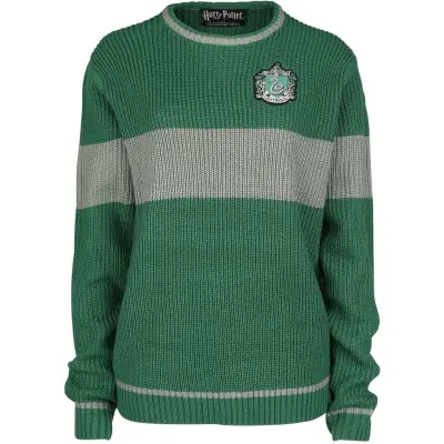 Harry Potter Stickad jumper - Slytherin - Quidditch - S XL - för Dam - grön/grå
