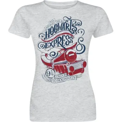 Harry Potter T-shirt - All Aboard The Hogwarts Express - S XXL - för Dam - ljunggrå