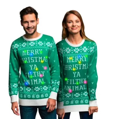 Filthy Animal Grön LED Jultröja - Medium