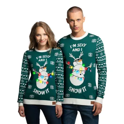 I'm Sexy and I Snow It Grön LED Jultröja - Small