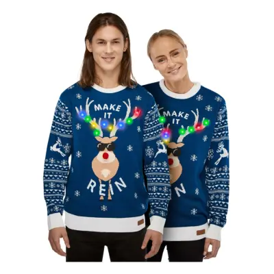 Make it Rein Blå LED Jultröja - X-Small