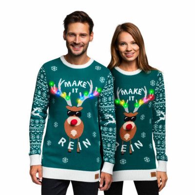 Make it Rein Grön LED Jultröja - Medium