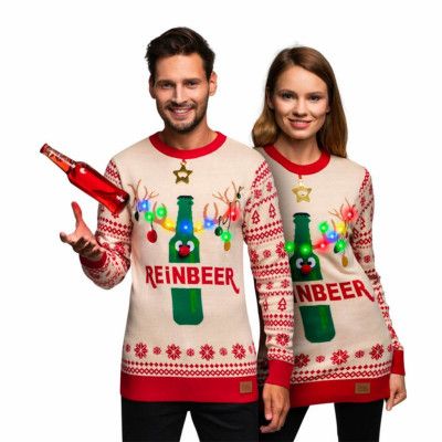 Reinbeer Vit LED Jultröja - X-Large