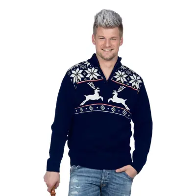 Ren Blå Jultröja med Zip - Small