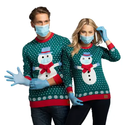 Snögubbe med Munskydd Jultröja - Medium