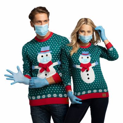 Snögubbe med Munskydd Jultröja - X-Large