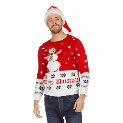 Snögubbe Röd Jultröja - Large