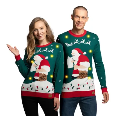 Tomte på Skorsten LED Jultröja - Medium