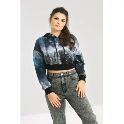 Hell Bunny Luvtröja - Lost Hoodie Navy - XS 4XL - för Dam - blå/svart