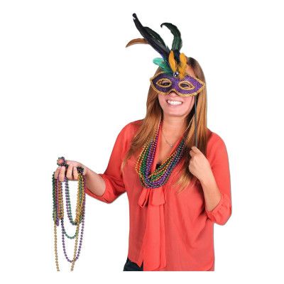 Ögonmask på Pinne med Fjädrar Flerfärgade - One size