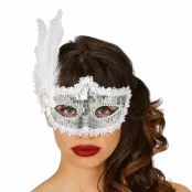 Ögonmask Silver Paljetter med Fjädrar - One size