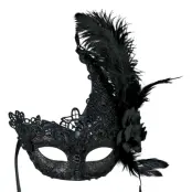 Ögonmask Svart med Fjädrar - One size