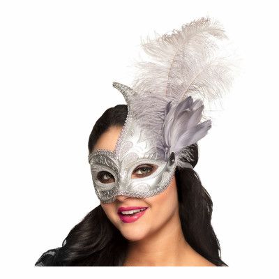 Ögonmask Venice Silver med Fjäder - One size