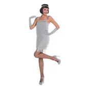 20-tals Flapperklänning Silver Maskeraddräkt - Large