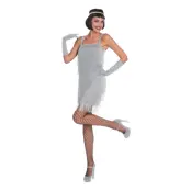 20-tals Flapperklänning Silver Maskeraddräkt - Small