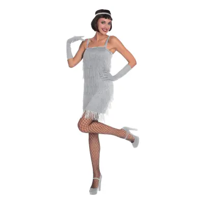 20-tals Flapperklänning Silver Maskeraddräkt - Small