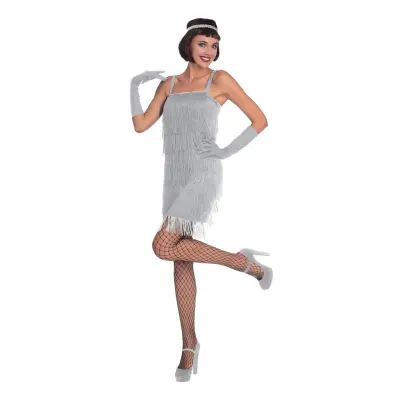 20-tals Flapperklänning Silver Maskeraddräkt - X-Large