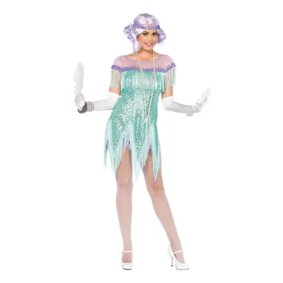 20-tals Foxtrotklänning Havsblå Deluxe Maskeraddräkt - Large