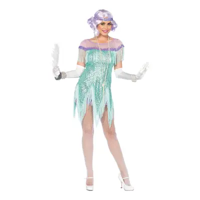 20-tals Foxtrotklänning Havsblå Deluxe Maskeraddräkt - Medium